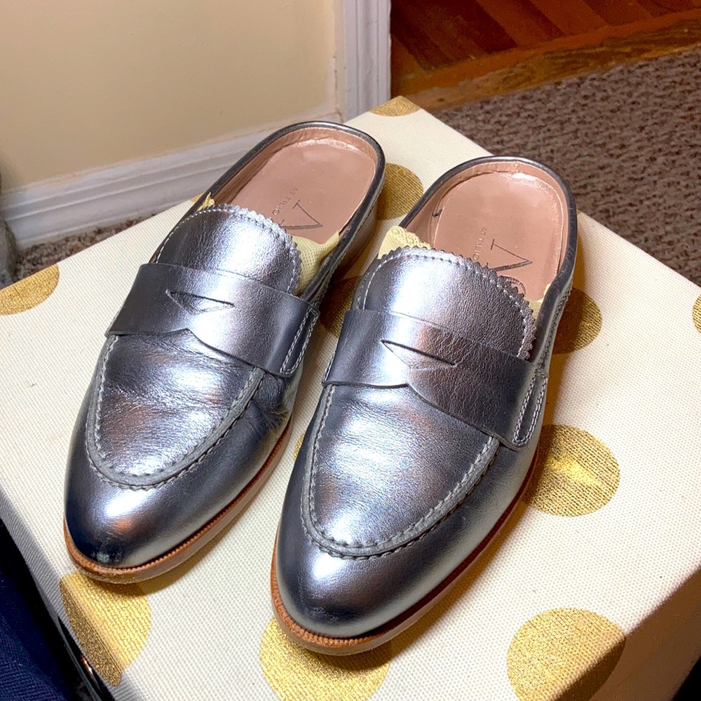 AGL silver leather penny loafer mules